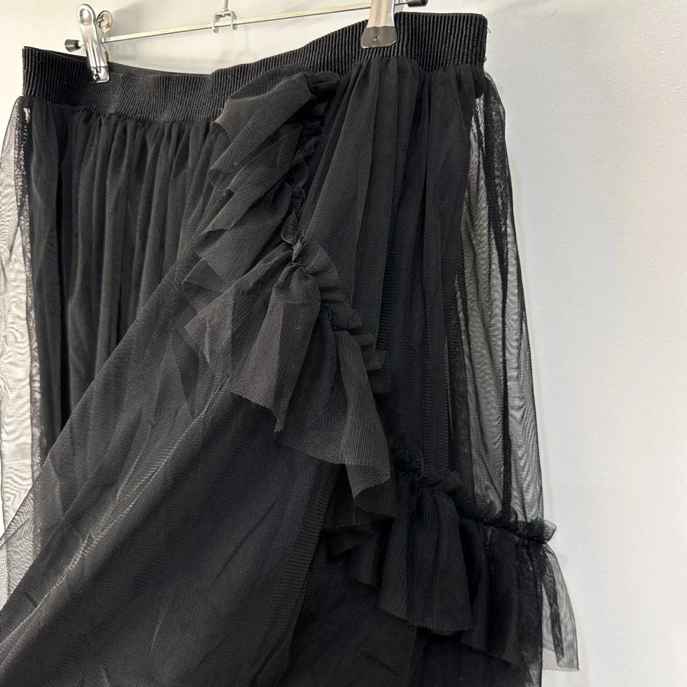 Tulle Skirt M/L with Asymmetric Ruffles Sheer Mesh Layers Grunge Chic